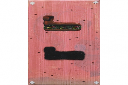 Floating shoe sandwich (2019) | 30 x 24 cm | oil - acrylic & paint markers on canvas